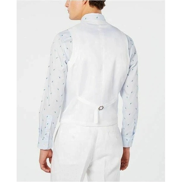 Bar III Mens Slim fit Button-Up Suit Vest Size XL White 100%Linen E091427 - Picture 4 of 5